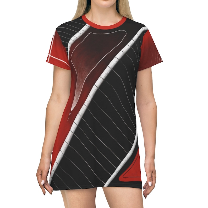 Creative Clothing Gift for Girlfriend Red and Black Striped Shirt Dress Artsy Clothing for Women Unique Dresses Abstract Art Dress