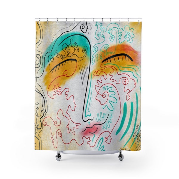 Face Shower Curtain Abstract Cool Shower Curtain Colorful Boho Shower Curtain Art Fun Shower Curtain Funky Shower Curtain Bathroom Decor