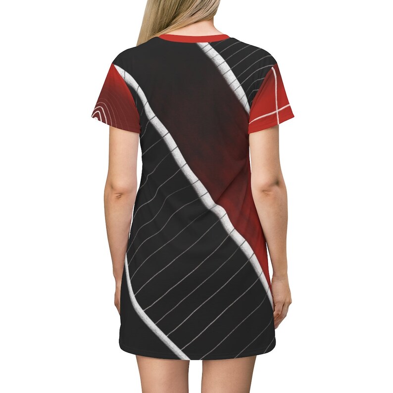 Creative Clothing Gift for Girlfriend Red and Black Striped Shirt Dress Artsy Clothing for Women Unique Dresses Abstract Art Dress