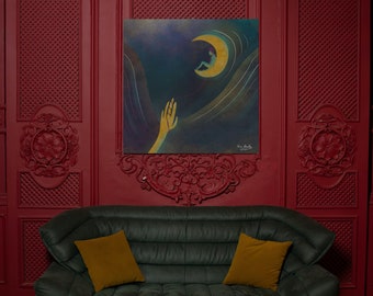 Moon Angel Circles of Feelings Canvas Wall Art | Simple Artwork | Anxiety Artwork | Boho Home Decore | Funky Wall Decor | Indie Room Decor