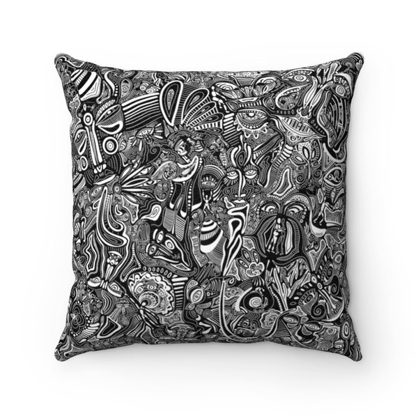 Artist Throw Pillow, Black and White Throw Pillow, Abstract Art Throw Pillow, Unique Pillow, Eclectic Throw Pillow, Artsy Home Decor