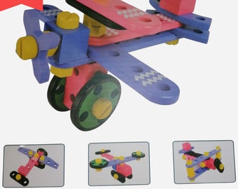 Wooden Tools Combination of motor bikes airplanes Variable Shape toy great birthday gift