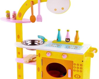 Wooden Kitchen set giraffe shape cooking role play toy excellent birthday gift