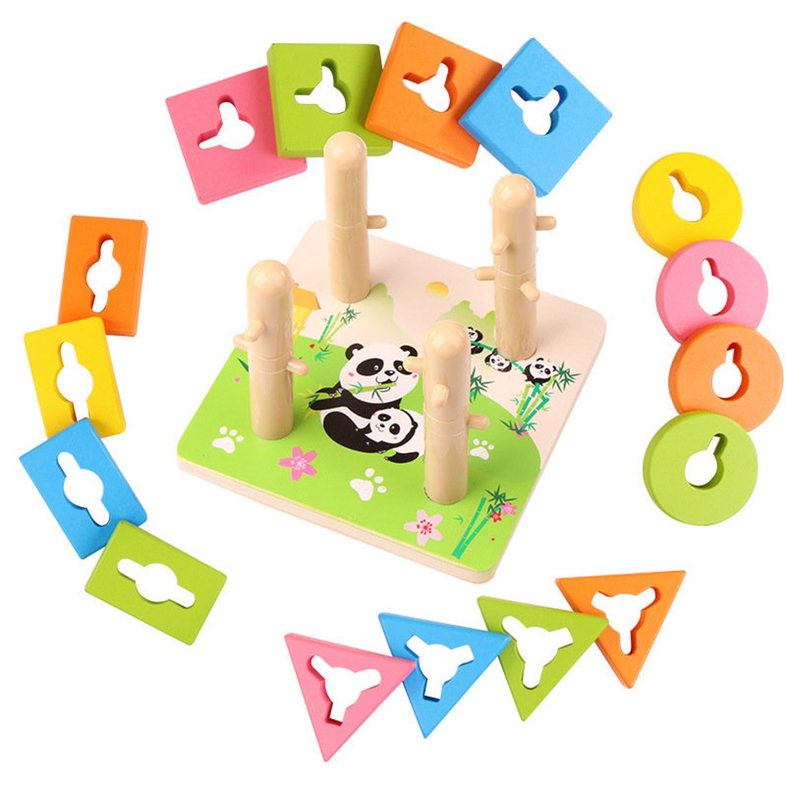 Wooden Shapes Stacking Board Sorting and Plugging Toy Great Birthday