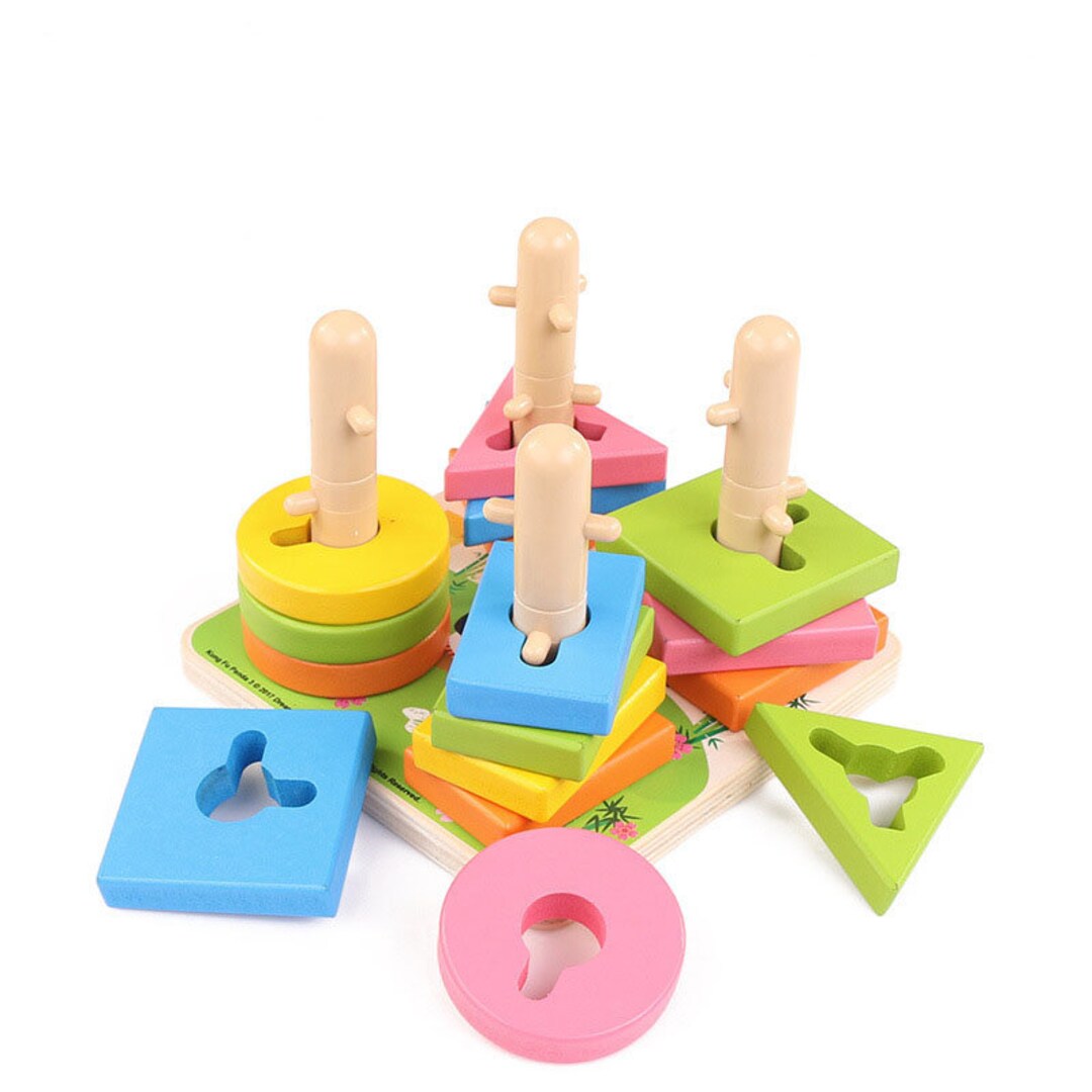 Wooden Shapes Stacking Board Sorting and Plugging Toy Great Birthday
