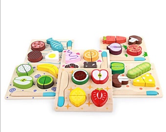 Wooden cake, fruits and vegetables pretend set for kitchen role play early learning toy great birthday gift