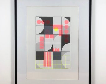 Abstract Geometric Screenprint, Multicoloured, Minimal, Contemporary, Home Decor, Limited Edition, A3.