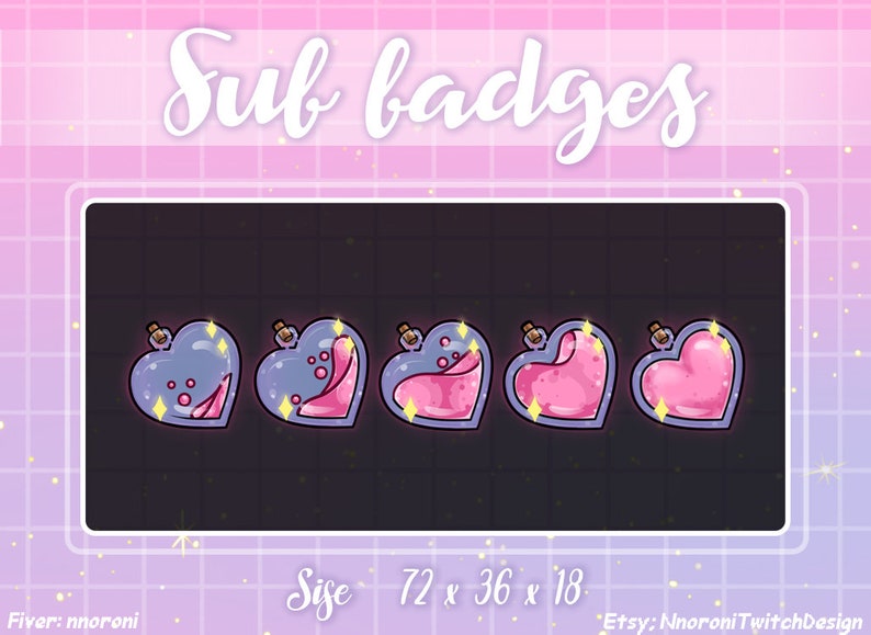 Pink Magic Bottle Twitch Subbit Badges Kawaii Cute Sub Badges Badges For Streamers Streamer Rainbow Heart Bottle Magic Heart Drawing Illustration Art Collectibles Issho Ueno Com