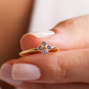 14k Amethyst Gold Ring, Dainty Amethyst Ring, Amethyst Stackable Ring, Minimalist Amethyst Ring, February Birthstone Ring, Amethyst Jewelry