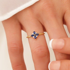 14k Gold Sapphire Ring, Dainty Sapphire Wedding Ring, Art Deco Sapphire Ring, Blue Sapphire Jewelry, Sapphire Stacking Ring, Gift for Women