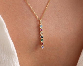 14k Gold Personalized Birthstone Necklace, Custom Birthstone Jewelry Solid Gold, Family Gemstone Necklace, Mothers Day Gift, Gift for Women