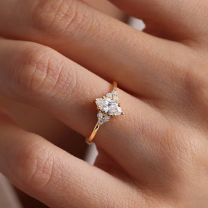 14k Marquise Moissanite Engagement Ring Solid Gold, Vintage Style Solitaire Ring, 0.57 Ct Moissanite Wedding Ring, Dainty Anniversary Ring