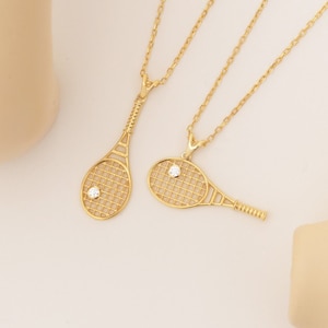 14k Tennis Racket Necklace, Personalized Tennis Pendant, 18k Gold Racket Symbol, Tennis Charm Necklace, Racquet Jewelry, Tennis Player Gift