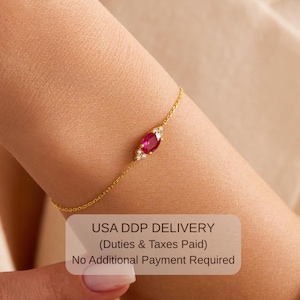 14k Solid Gold Oval Ruby Bracelet - Dainty July Birthstone Jewelry for Women
