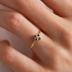 14k Minimalist Sapphire Stackable Ring, Sapphire Stacking Ring, September Birthstone Ring, Blue Sapphire Ring Women, Birthday Gift for Her
