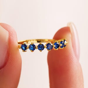 Solid Gold Sapphire Band Ring, 14k Sapphire Wedding Band, Stacking Ring for Women, Minimalist Sapphire Ring, Dainty Blue Sapphire Jewelry