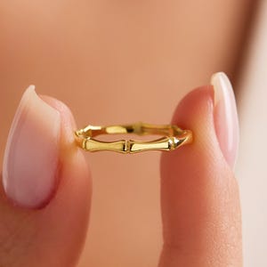 Solid Gold Bamboo Ring, 14k Bamboo Band Ring, Gold Stacking Rings for Women, Gift for Her, Mothers Day Gift, Birthday Gift, Christmas Gift