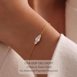 14k Solid Gold Oval Moissanite Bracelet - Minimalist Solitaire Bridal Jewelry for Women
