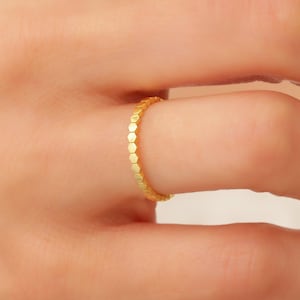 14k Flat Hexagon Band Ring, Beaded Band Ring Solid Gold, Geometric Matching Ring, Stacking Ring Women, Thin Wedding Band , Minimalist Ring