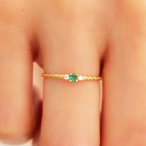14k Small Emerald Promise Ring Solid Gold, Dainty Emerald Ring Women, Emerald Wedding Ring for Women, Gold Emerald Ring, Emerald Jewelry 18k