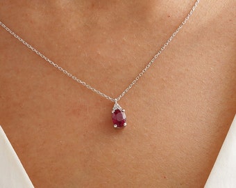 14k Gold Oval Cut Ruby Necklace, Gemstone Cz Diamond Pendants, July Birthstone Necklace, Dainty Lab Oval Cut Ruby Jewelry, Anniversary Gift