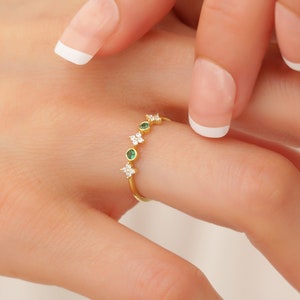 14k Gold Dainty Emerald Ring: Minimalist Stacking Ring