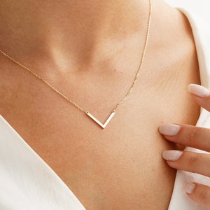 14k Gold V Shape Necklace, Triangle Chevron Jewelry, Gold V Necklace, Geometric V Shaped Jewelry, 18k Dainty Chevron Necklace, Gold V Charm image 1