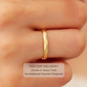 14k Gold Facettierter Ehering Band - Geometrisch gemusterter Stapelring