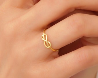 14k Solid Gold Infinity Knot Ring - Dainty Minimalist Love Knot Band