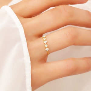 14k Dainty Wedding Band, Minimalist Cz Diamond Wedding Band, Stackable Ring Solid Gold, Diamond Half Eternity Band Ring, Gift for Women