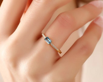 London Blue Topaz Engagement Ring, 14k Gold Blue Topaz Jewelry, Dainty Wedding Band, Topaz Promise Ring, Anniversary Gift, Gift for Women