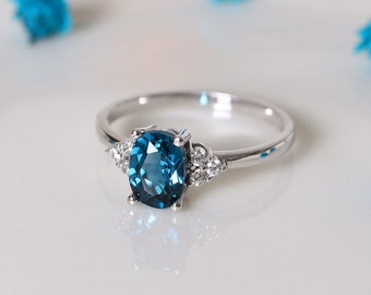 14k London Blue Topaz Ring, Natural London Blue Engagement Ring, 18k Solid Gold Promise Ring, Blue Topaz Anniversary Ring, Gift for Women