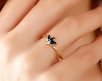 14k Minimalist Sapphire Ring, Blue Sapphire Ring Real Gold, Dainty Sapphire Ring, Simple Sapphire Ring, September Birthstone, Christmas Gift