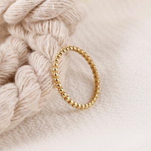 14k Gold Beaded Band Ring, Dainty Stacking Ring, Real Gold Ball Ring, Minimalist Dotted Ring, Eternity Bead Band Ring, Gold Ring for Women