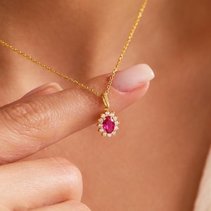 14k Solid Gold Oval Ruby Necklace, July Birthstone Necklace, Christmas Gift, Mothers Day Gift, Perfect Gift for Her, Birthday Gift for Women