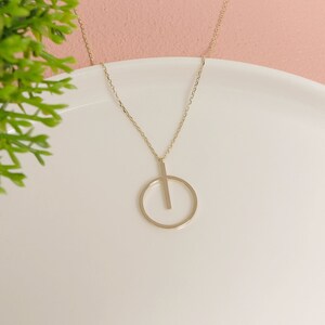 14k Dainty Circle Necklace, Solid Gold Geometric Necklace, Power Button Necklace, On Off Pendant, Daily Wear Necklace Women, Simple Necklace image 5