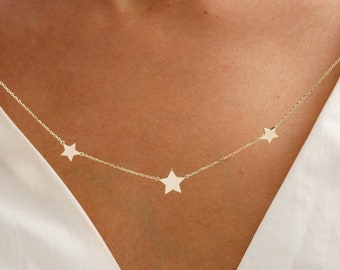 14k Gold Mamma Mia Necklace, Dainty Triple Star Jewelry, Three Star Necklace, 18k Solid Gold Star Charm, Christmas Gift, Mamma Mia Gift