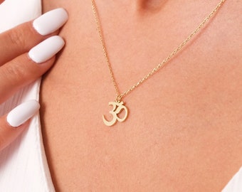 14k Gold Om Necklace, Gold Lotus Om Charm, 18k Gold Yoga Pendant, Dainty Spiritual Gift, Om Charm for Friend, Gift for Her, Christmas Gift