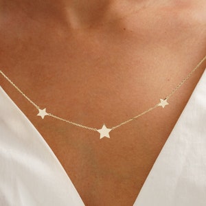 14k Gold Mamma Mia Necklace, Dainty Triple Star Jewelry, Three Star Necklace, 18k Solid Gold Star Charm, Christmas Gift, Mamma Mia Gift image 1