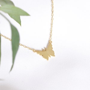 14k Gold Dainty Necklace, Solid Gold Delicate Necklace, Tiny Elegant Pendant, Butterfly Necklace, 18k Butterfly Charm, Birthday Gift for Her image 2