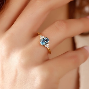 14k Blue Topaz Engagement Ring, Natural Swiss Blue Topaz Promise Ring, Solid Gold Blue Topaz Ring, Solitaire Wedding Ring, Gift for Women