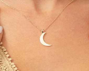 14K Gold Moon Necklace, Gold Crescent Moon Pendant, Crescent Jewelry, Dainty Moon Necklace, Moon Phase Necklace for Women, Gold Lunar Gift