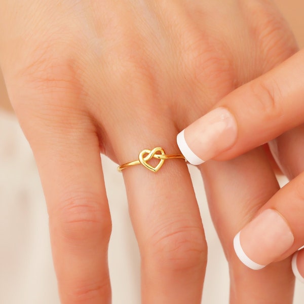 Minimalist Love Knot Ring, 14k Twisted Heart Knot Ring Solid Gold, Tie the Knot Ring, Dainty Infinity Heart Ring, Promise Ring, Gift for Her