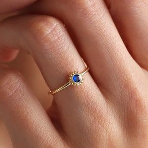 14k Sapphire Birthstone Ring, Solid Gold Minimalist Sapphire Ring, Blue Sapphire Stacking Ring, September Birthstone Ring, Gift for Women