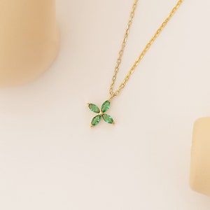 14k Dainty Emerald Necklace, Minimalist Emerald Pendant Solid Gold, Emerald Jewelry, 18k Emerald Necklace Women, May Birthstone Necklace image 2