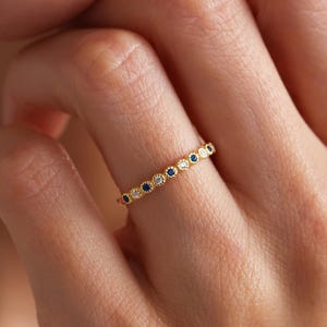 14k Sapphire Wedding Band, Solid Gold Sapphire Stacking Ring, 18k Blue Sapphire Half Eternity Ring, Minimalist Sapphire Ring, Gift for Women