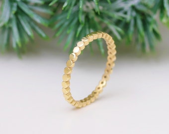 14k Gold Beaded Stacking Ring, Dainty Dot Ring, Flat Bead Eternity Band, Flat Bead Stackable Ring, Beaded Wedding Band, Thumb Ring for Women