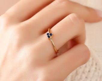 14k Gold Minimal Sapphire Ring, Tiny Blue Gemstone Ring, 18k Solid Gold Sapphire Jewelry, Dainty September Birthstone Ring, Stacking Ring