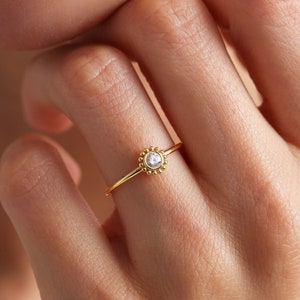 14k Solitaire Cz Diamond Bezel Ring, Solid Gold Bezel Birthstone Ring, Dainty Diamond Bezel Ring, Minimalist Stackable Ring, Gift for Her