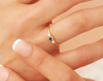 14k Sapphire Bezel Ring, Blue Sapphire Ring Solid Gold, Dainty Sapphire Stackable Ring, Minimalist Sapphire Ring, September Birthstone Ring